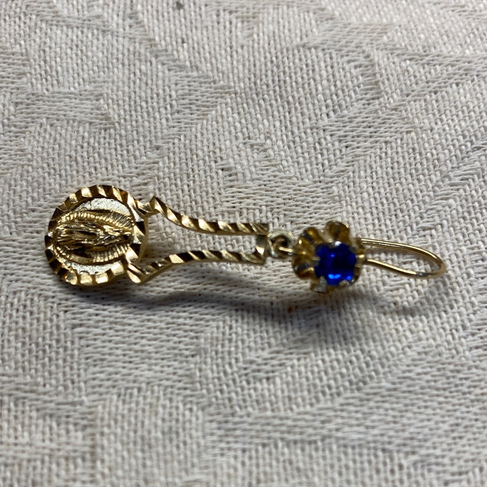 Elegant Earrings Gold Dangle Earrings with Royal Blue Stone - Picture 3 of 5